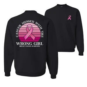 Cancer Messed With the Wrong Mädchen Unisex Rundhalsausschnitt Grafik Sweatshirt - Bild 1 von 8