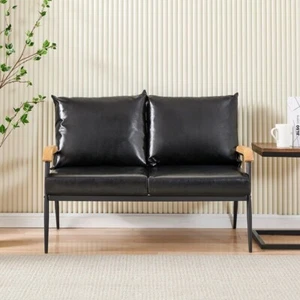 Sofa Schwarz 2 Sitzer Kunstleder Sessel Couches Industrieller Wohnzimmersessel - Bild 1 von 13
