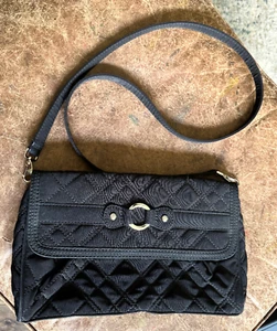 Great All Black VERA BRADLEY Quilted Shoulder Bag Clutch Purse 11x7x1.25 - Picture 1 of 9