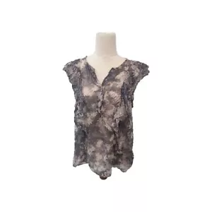 WITCHERY Size 14 Grey Cream Silk Blend Ruffle Top - Picture 1 of 6
