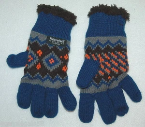 Girls GLOVES Peak 2 Peak KNIT SHERPA Lined Black Blue Orange Diamonds L / XL - Picture 1 of 1