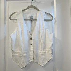a new day white linen blend vest S NWT - Picture 1 of 7