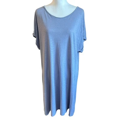 Eileen Fisher Dress Size Large Slate Blue/Gray Hemp Organic Cotton Blend Dress - Image 1 of 4