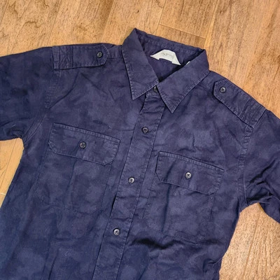A Bathing Ape Men's L Navy Blue Camo Short Sleeve Button Up Shirt - Image 1 of 4