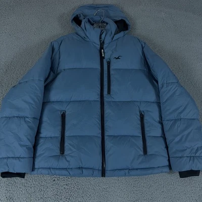 Hollister Jacket Mens Small Blue Puffer Down Fill Quilted Heavy Outdoor Hooded - Image 1 of 4