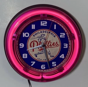 Philadelphia Phillies Nostalgic Logo Neon Wanduhr - Bild 1 von 2