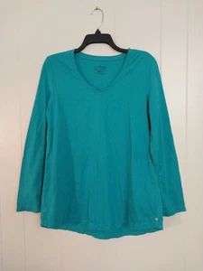 Neon Buddha Green Long Sleeve Women Tunic Top Shirt Size Large curved hem - Picture 1 of 6