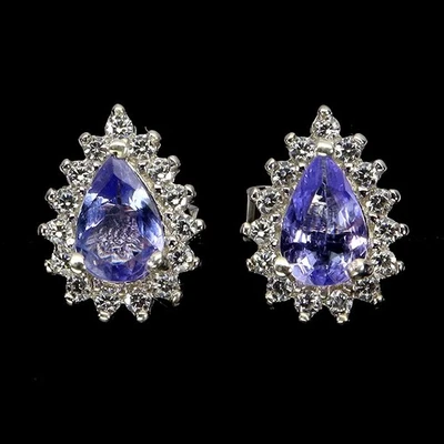 Pendientes de plata de ley 925 pera tanzanita 6x4 mm joyas de piedras preciosas naturales Foto 1 de 4