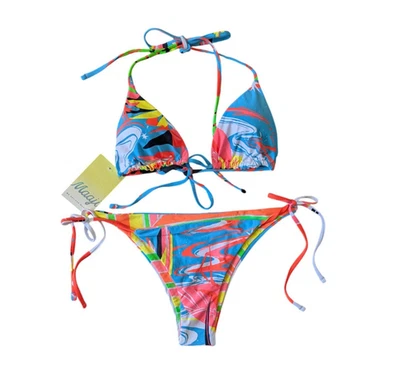 Maaji Neon Abstract Reversible Multicolor Triangle Bikini Set New Sz Medium Blue - Image 1 of 4
