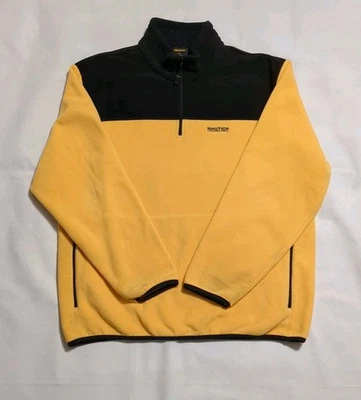 Винтажный мужской флисовый пуловер NAUTICA Competition размер XL черный желтый 1/4 на молнии - Изображение 1 из 4