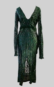 Vestido Windsor Lentejuelas Cuentas S Verde Oscuro TRANSPARENTE Vacaciones Navidad Año Nuevo  - Imagen 1 de 23