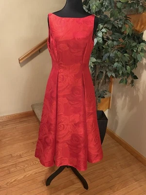 Adrianna Papell Red Roses Jacquard Fit & Flare Cocktail Dress Women’s Size 6 - Image 1 of 4
