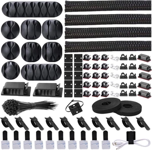 Kit Organisateur Gestion Cordon 4 Manchons de Câble Fendus avec 41 Clips Auto-Adhésifs Ho - Photo 1/12