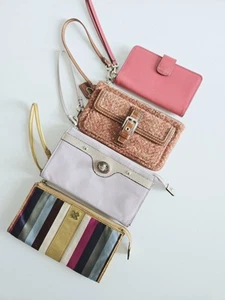LOTE de 4 Muñequeras Cartera COACH Penélope Turnlock Saffiano Hampton Tweed Rayas - Imagen 1 de 15