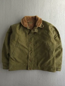 Vintage 1950s Italian Navy N-1 Style Deck Jacket Green OD Wool Lined Small - Picture 1 of 17