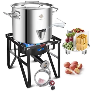 32QT Stainless Steel Steamer Pot with  Cast Iron Propane Burner - Picture 1 of 6