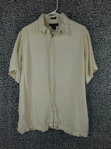 J Ferrar Men's Large Washable Silk Short Sleeve Shirt Beige Button Front Summer - Picture 1 of 9