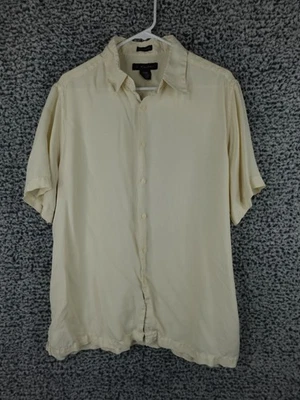 J Ferrar Men's Large Washable Silk Short Sleeve Shirt Beige Button Front Summer - Image 1 of 4