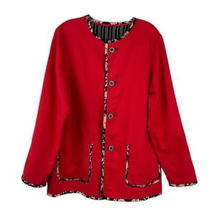 Vtg Koos of Course Linen Blend Red Reversible to Black White Blazer Pockets Sz M - Picture 1 of 12
