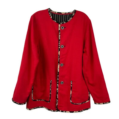 Vtg Koos of Course Linen Blend Red Reversible to Black White Blazer Pockets Sz M - Image 1 of 4