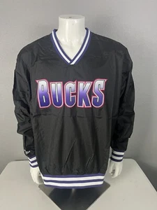 MITCHELL & NESS Men’s Milwaukee Bucks Windbreaker Size Large NWOT Black  - Picture 1 of 9