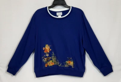 Alfred Dunner Women's Petite XL Blue Scarecrow Embellished Long Sleeve Knit Top - Image 1 of 4