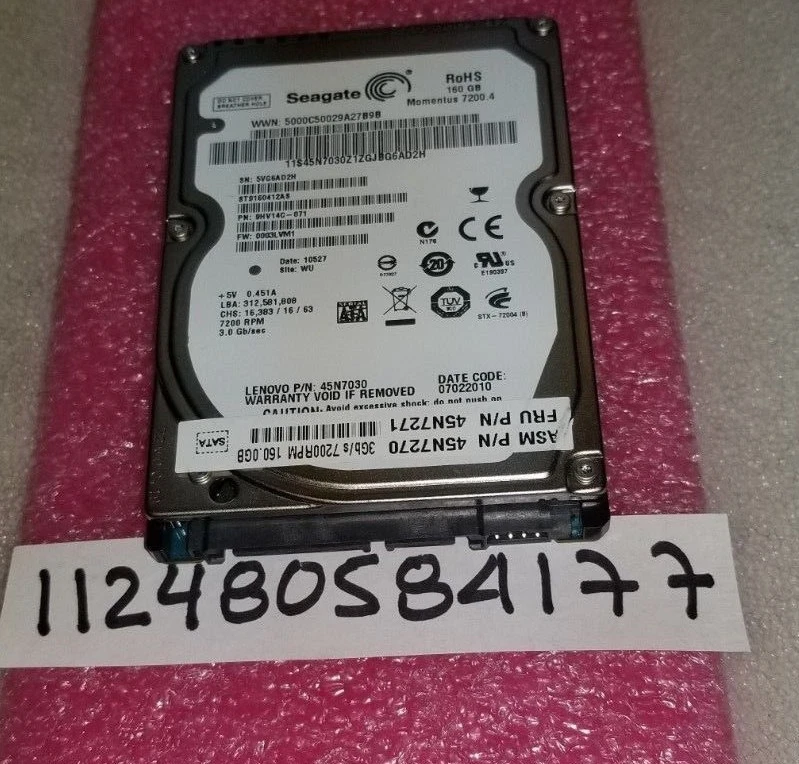  SEAGATE 9HV14C-071 160GB SATA 7200RPM 2.5" HARD DRIVE  TESTED WORKING  - Image 1 of 1