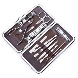 12PCS Pedicure / Manicure Set Nail Clippers Cleaner Cuticle Grooming Kit Case