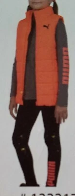 Conjunto de roupa Puma menina 3 peças camisa, colete calça, laranja neon tamanho XS 5-6 - Imagem 1 de 3