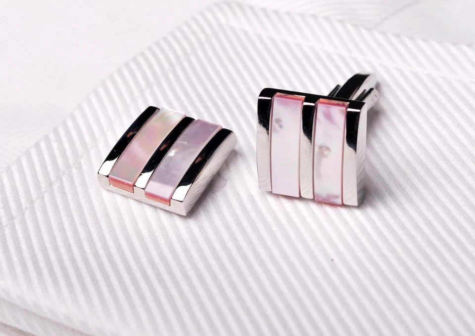 Tri Plateado Rosa Coral Perla Boda Moda Vestido Camisa Para Hombres Mejores Gemelos XL Foto 1 de 1