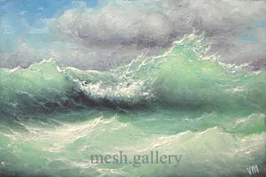 375 - 5x7 CANVAS GICLEE FINE ART PRINT SEASCAPE Mesh BLACK SEA Storm Green Wave - Picture 1 of 5