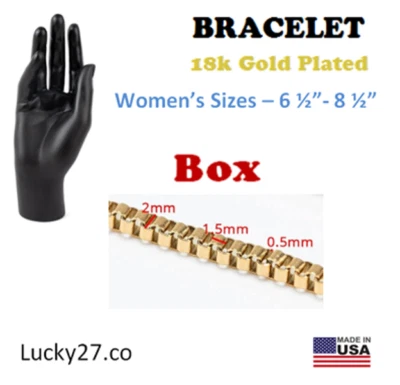 18k Gold Plated Stainless Steel Women Chain Bracelet - BOX  6 1/2"- 8 1/2" - Image 1 of 4