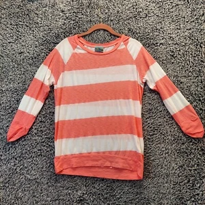 CC California Top Shirt Women Small Pink White Stripped Long Sleeves Boat Neck - Picture 1 of 8