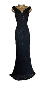 QUIZ Size 16 Lace Black Sequin Maxi Long Evening Party Prom Dress Gown - Picture 1 of 6