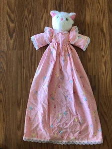 Vintage Handmade Little Girls Plush  White Cat  PJ's bag - Picture 1 of 6
