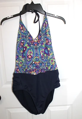 Terno de banho Athleta gola V peça única azul tamanho grande - Imagem 1 de 4