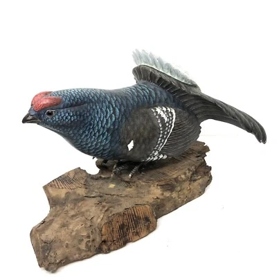 "Base de madera de urogallo negro tallada de madera de colección Audubon Society Ken Michaelsen 14""" Foto 1 de 4