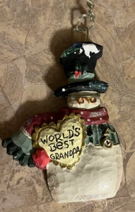 Muñeco de nieve mejor abuelo del mundo con sombrero de copa de vidrio adorno de Navidad - Imagen 1 de 4