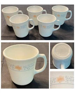 VINTAGE Corelle Cups 8 oz. APRICOT GROVE Peach Blue Flower 5-Piece Set (1990s) - Picture 1 of 5