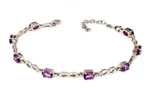 Belleza! Pulsera hecha a mano tailandesa de plata de ley con piedra amatista real 7"-8,5" GT76 - Imagen 1 de 4