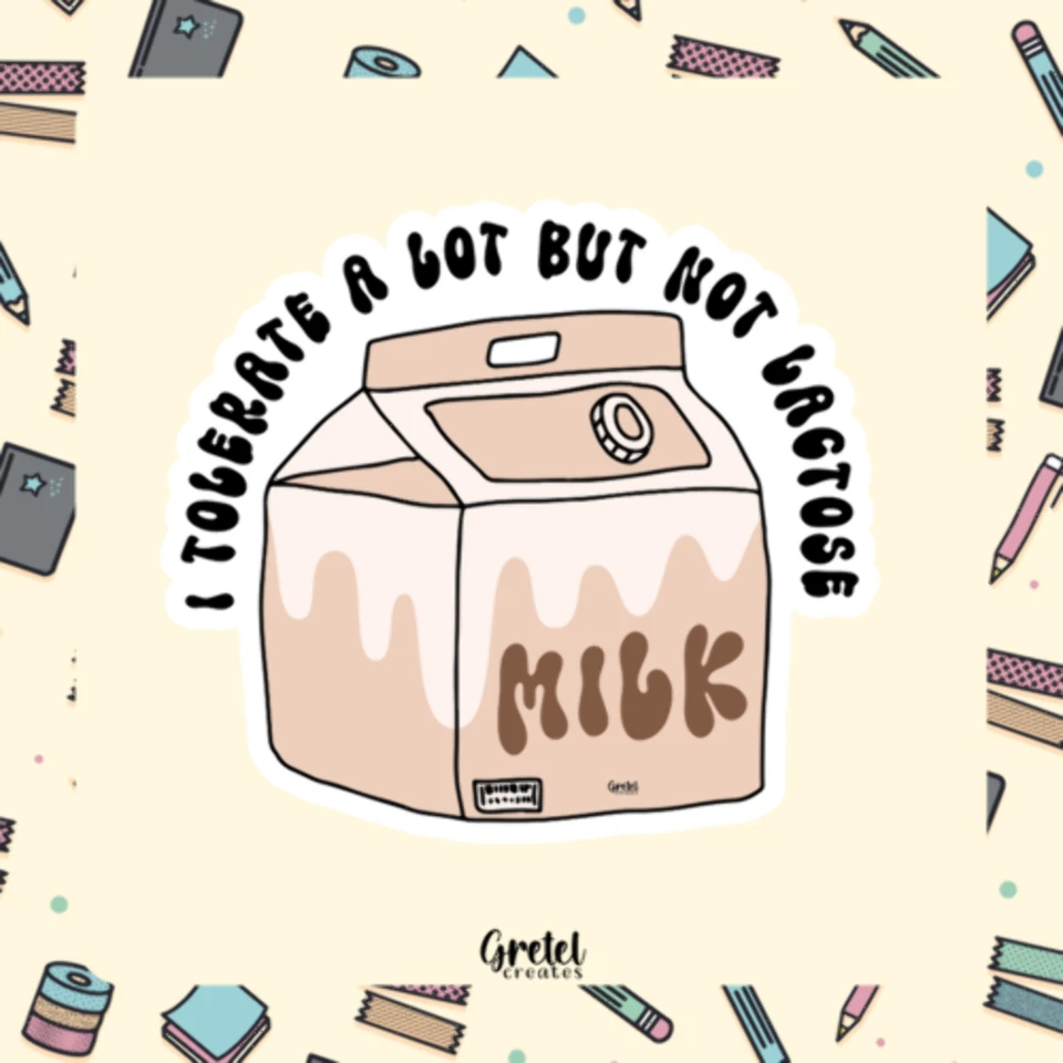 Ich toleriere viel, aber keine Laktose - matte dekorative Vinyl gestanzte Aufkleber - voll - Bild 1 von 1