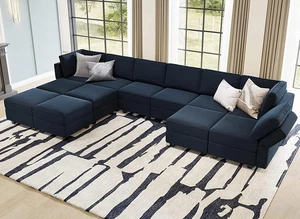 Oversized Modular Sectional U Shaped Couch with Reversible Double Chaises Velvet - Picture 1 of 9