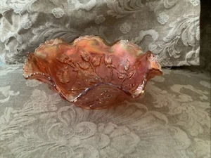 Imperial Lustre Rose ciotola arruffata vetro carnevale bellezza americana calendula 9" vintage - Foto 1 di 4