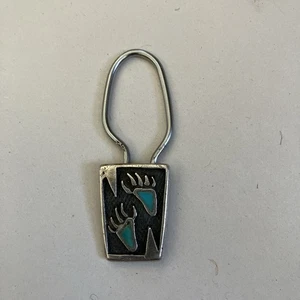 Vintage massiver Sterlingsilber-Inlay Bärenkralle Schlüsselanhänger Bennett Navajo - Bild 1 von 5