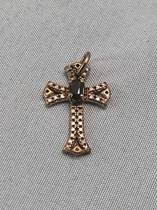 Vintage Sterling Silver 925 Cross Black Gemstone Pendant Charm Signed - Picture 1 of 4