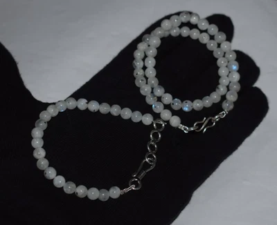 925 Argento Sterling Naturale Pietra Lunare Arcobaleno Liscio Perle Gioielli - Immagine 1 di 4