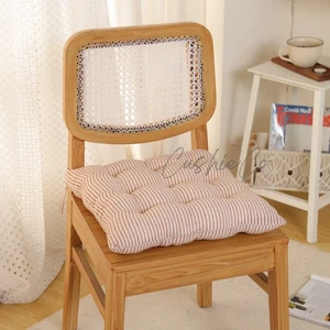 Cojín de silla de lino con lazos - Cojín de asiento a rayas - Alfombra pesada estilo francés natural - Imagen 1 de 6