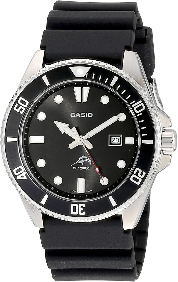 Casio MDV106-1A 44mm Silver Stainless Steel Case with Black Resin Strap and Black Dial Men's Wristwatch