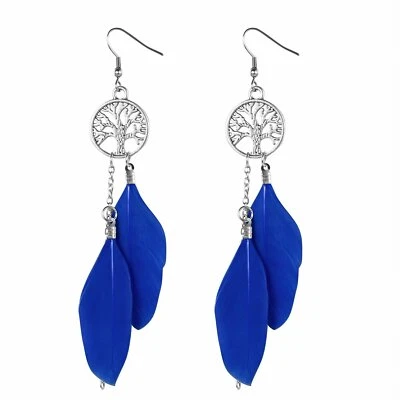 Gancho boho de acero inoxidable colgante pendiente árbol de la vida pluma borla regalo Foto 1 de 4