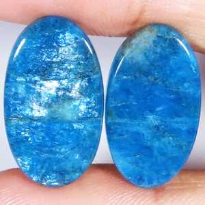 33.20 CT Natural Brazilian APATITE Pair Oval Cabochon 14x25x3 mm Gemstone AL61 - Picture 1 of 3